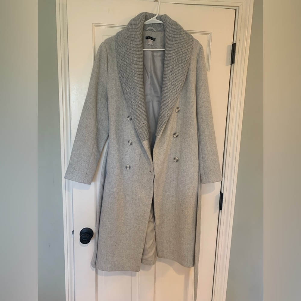 Gray Sweater Collar Wrap Coat, size 6
